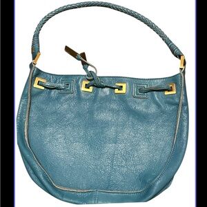 Teal Via Spiaga Leather Hobo Bag with Braided Handle